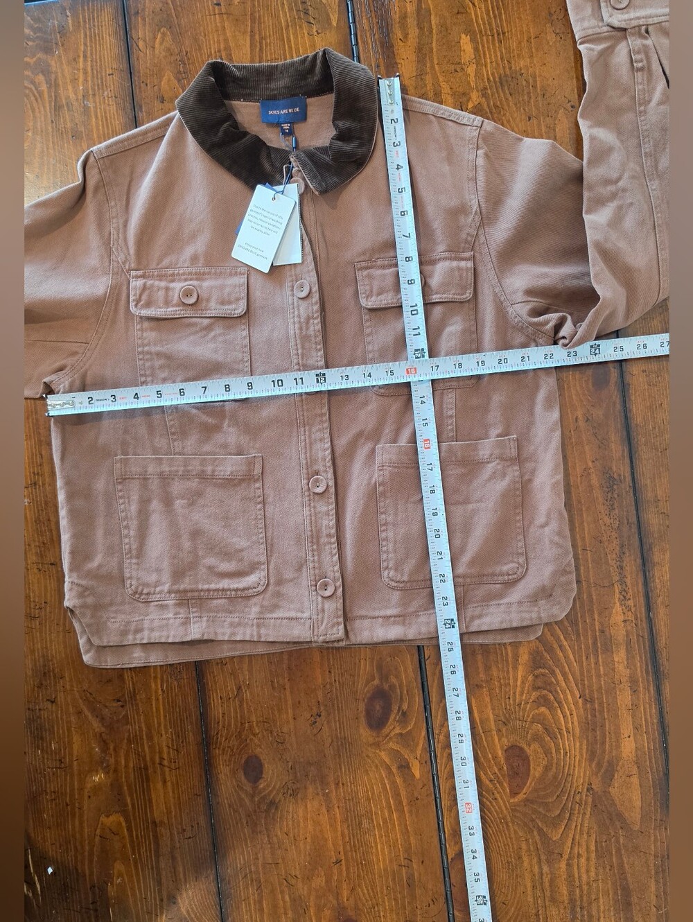 Skies Are Blue Brown Canvas Utility Barn Jacket Corduroy Collar Size Medium NWT - Picture 9 of 10